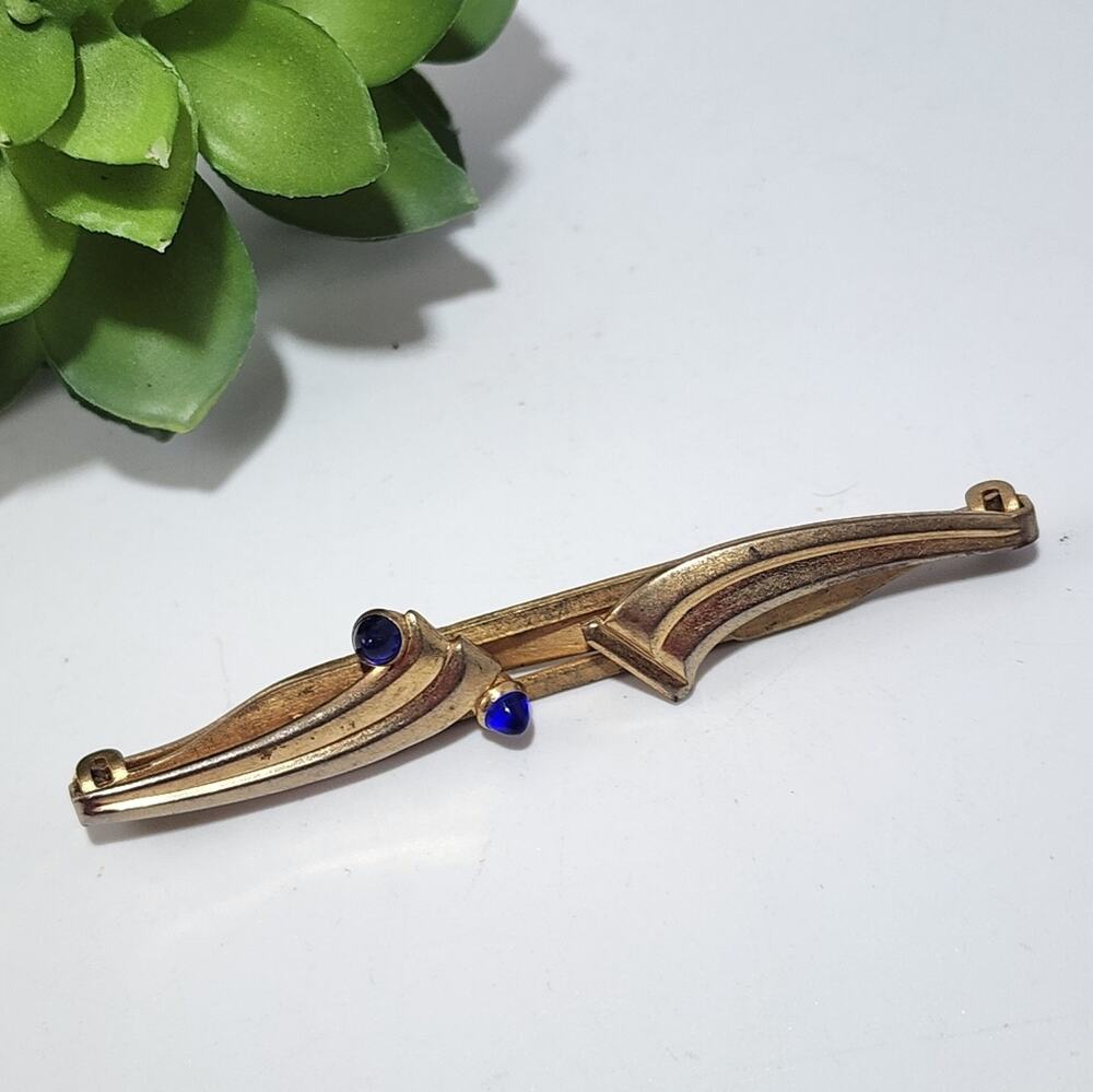 Vintage Anson Blue Gem Gold Tone Tie Bar